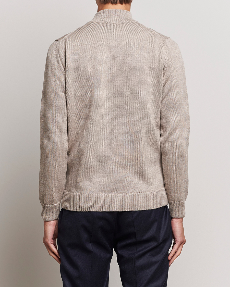 Men | Sweaters & Knitwear | Stenströms | Chunky Merino Full Zip Cardigan Beige