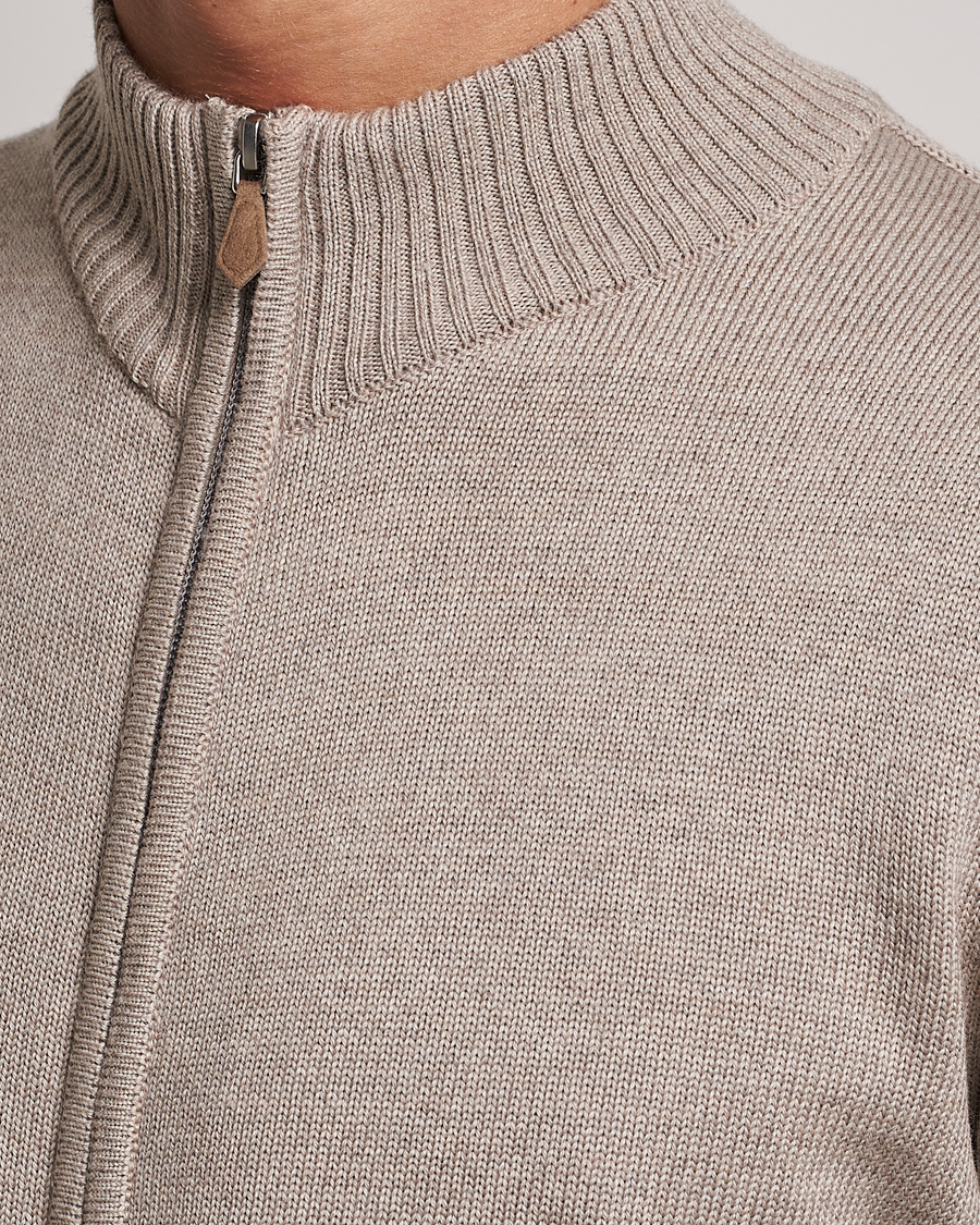 Men | Sweaters & Knitwear | Stenströms | Chunky Merino Full Zip Cardigan Beige