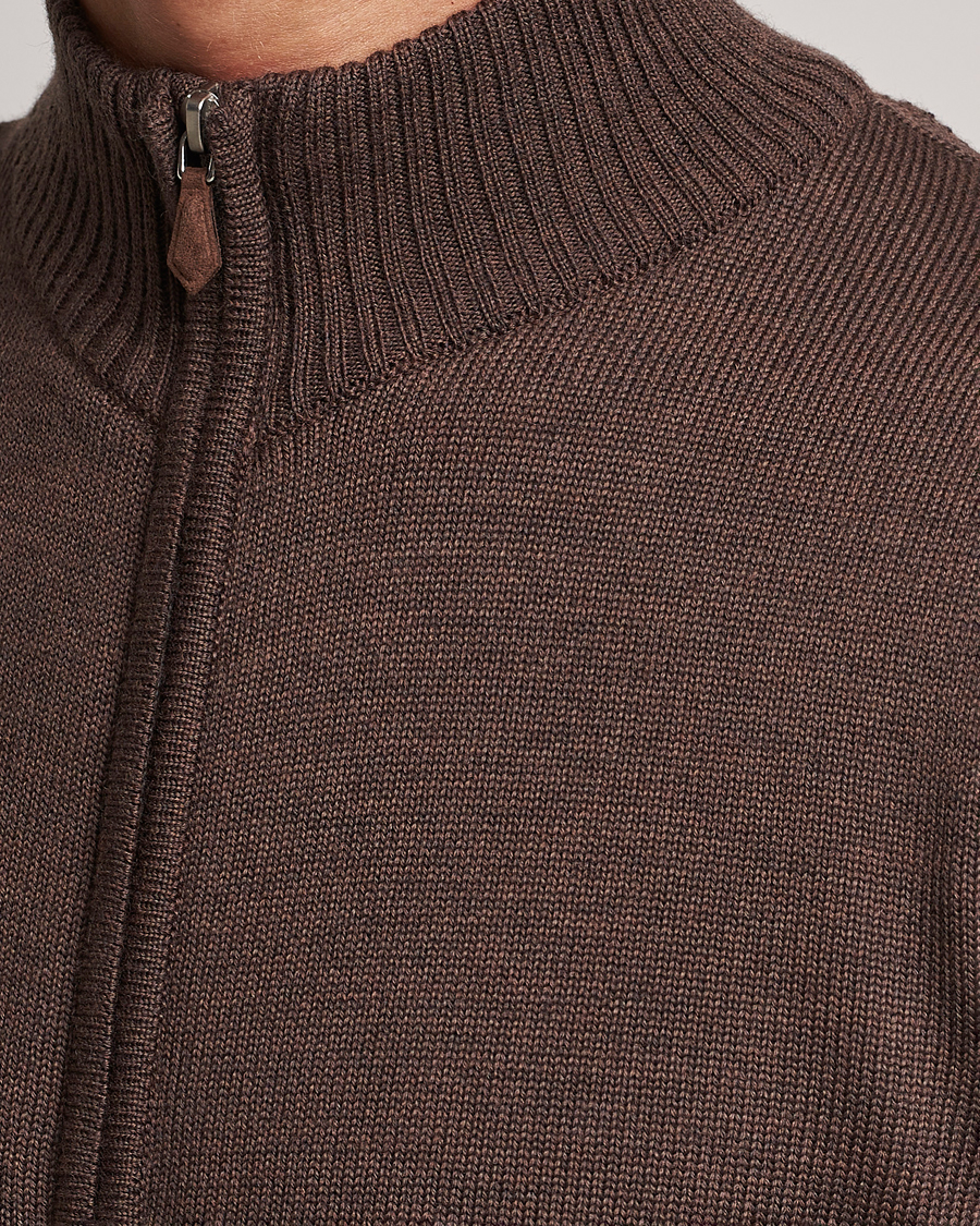 Men | Sweaters & Knitwear | Stenströms | Chunky Merino Full Zip Cardigan Brown