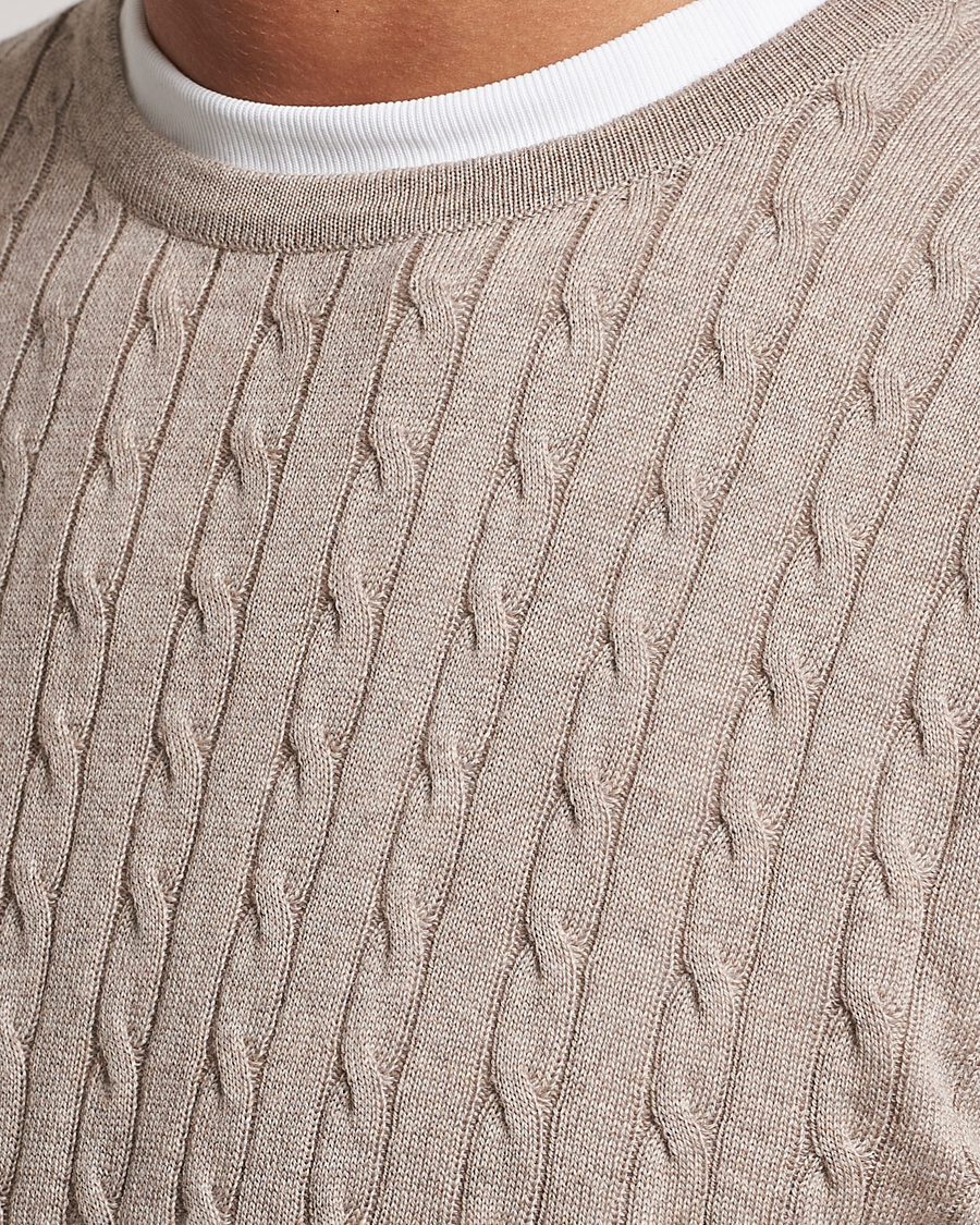 Men | Sweaters & Knitwear | Stenströms | Merino Cable Crew Neck Beige