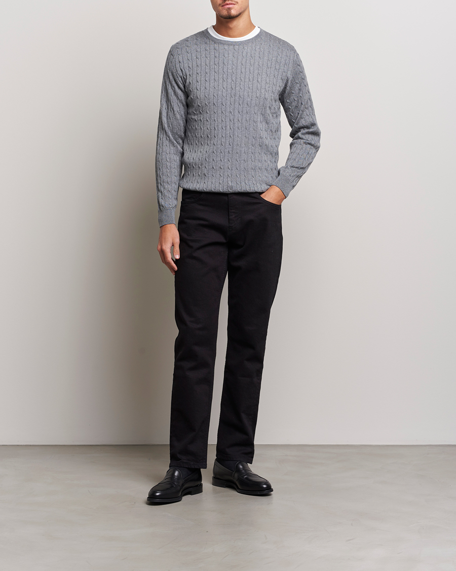 Men | Sweaters & Knitwear | Stenströms | Merino Cable Crew Neck Grey