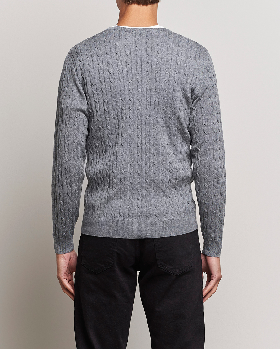 Men | Sweaters & Knitwear | Stenströms | Merino Cable Crew Neck Grey