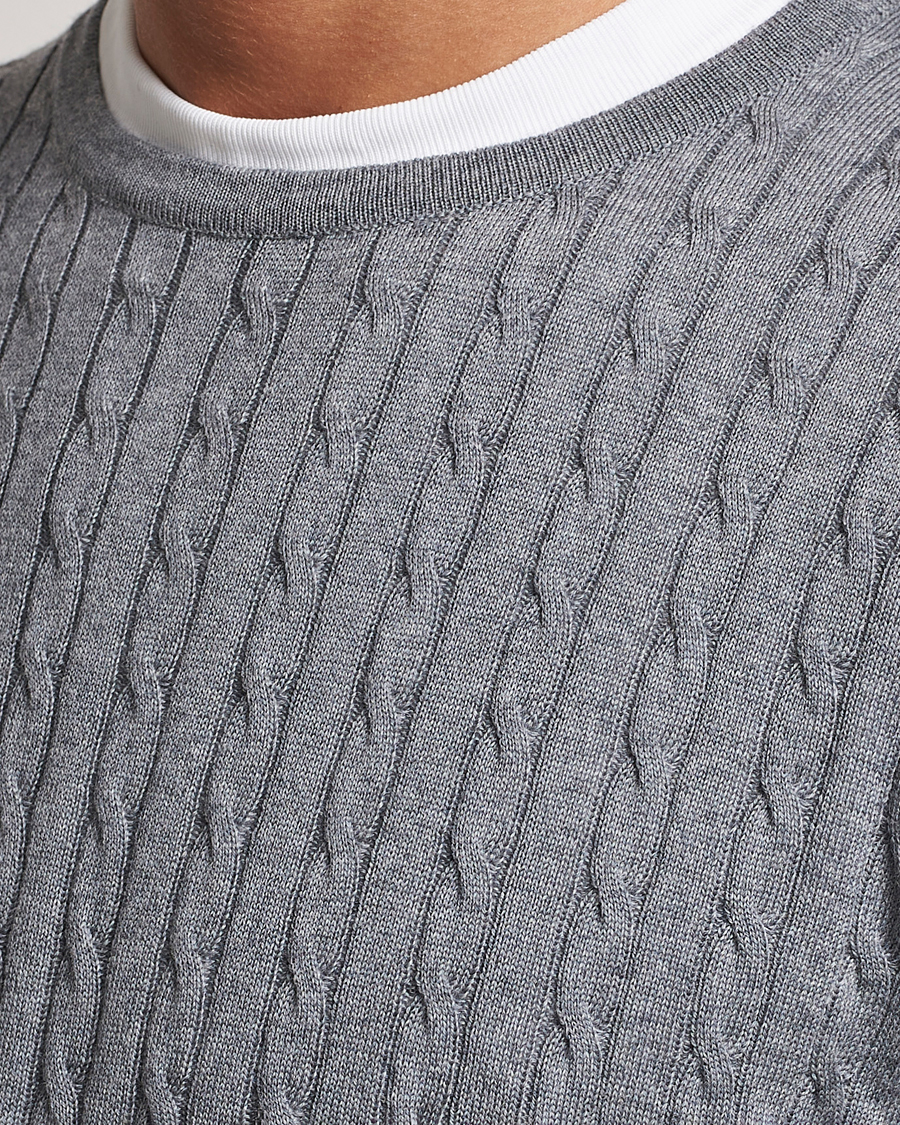 Men | Sweaters & Knitwear | Stenströms | Merino Cable Crew Neck Grey