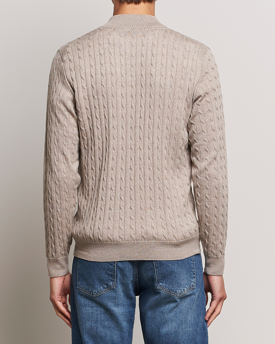 Men | Sweaters & Knitwear | Stenströms | Merino Cable Half Zip Beige