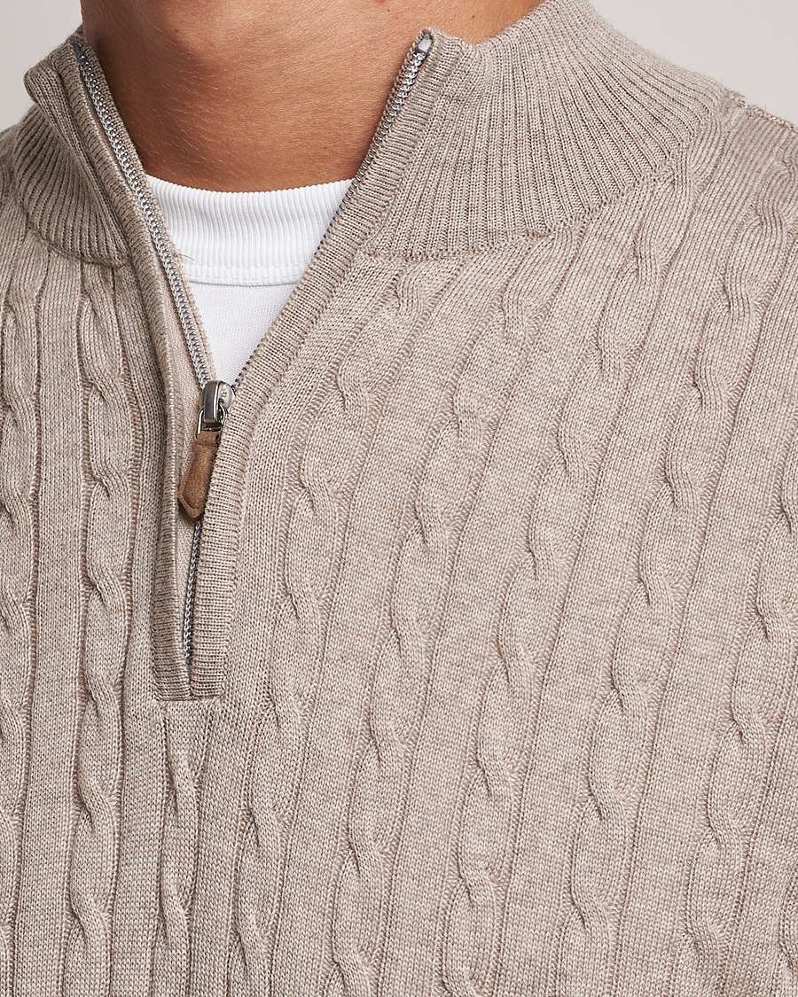 Men | Sweaters & Knitwear | Stenströms | Merino Cable Half Zip Beige