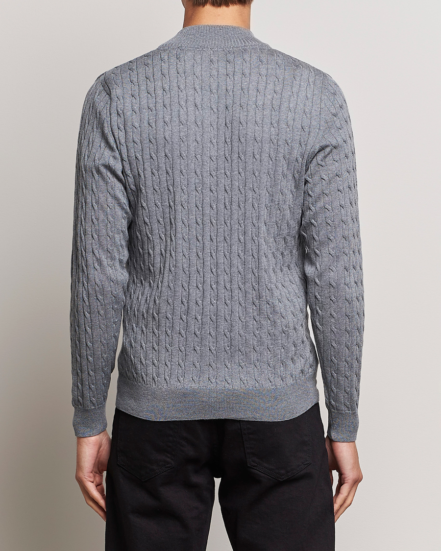 Men | Sweaters & Knitwear | Stenströms | Merino Cable Half Zip Grey