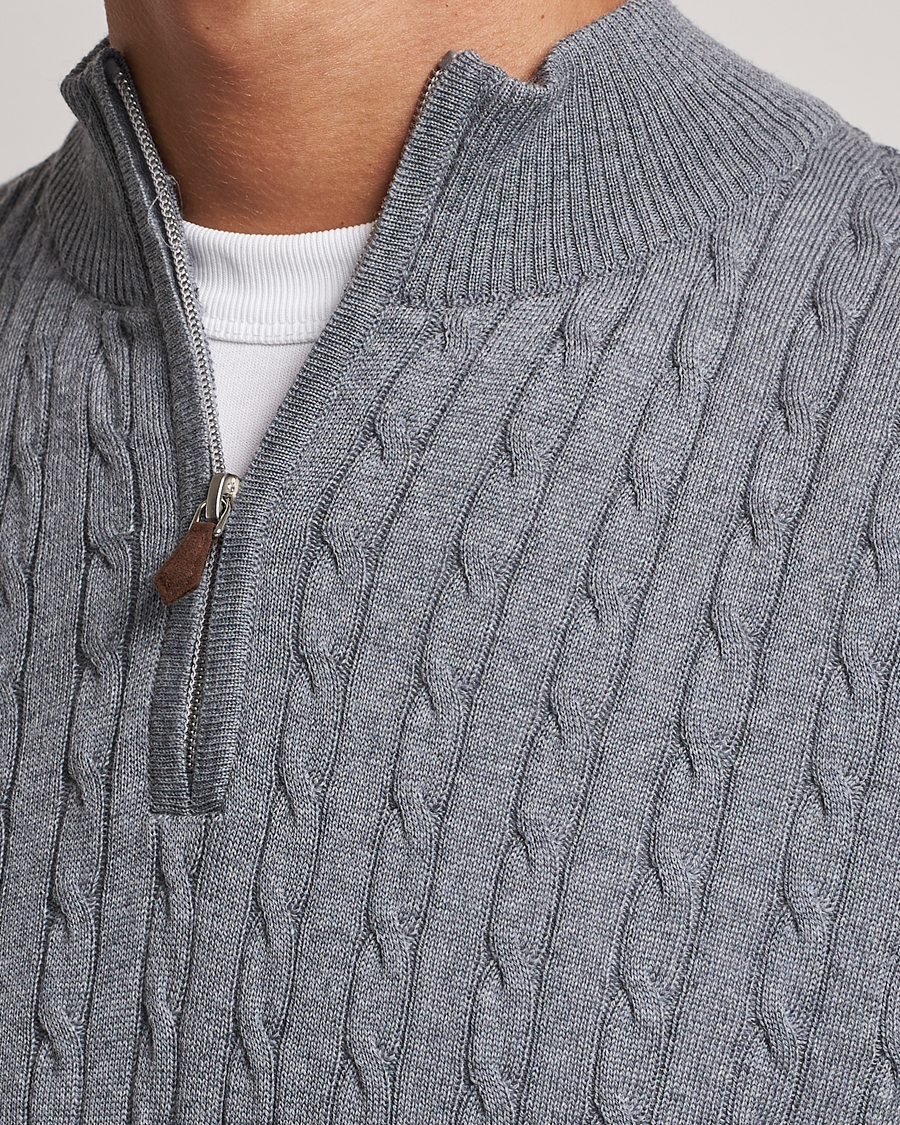 Men | Sweaters & Knitwear | Stenströms | Merino Cable Half Zip Grey
