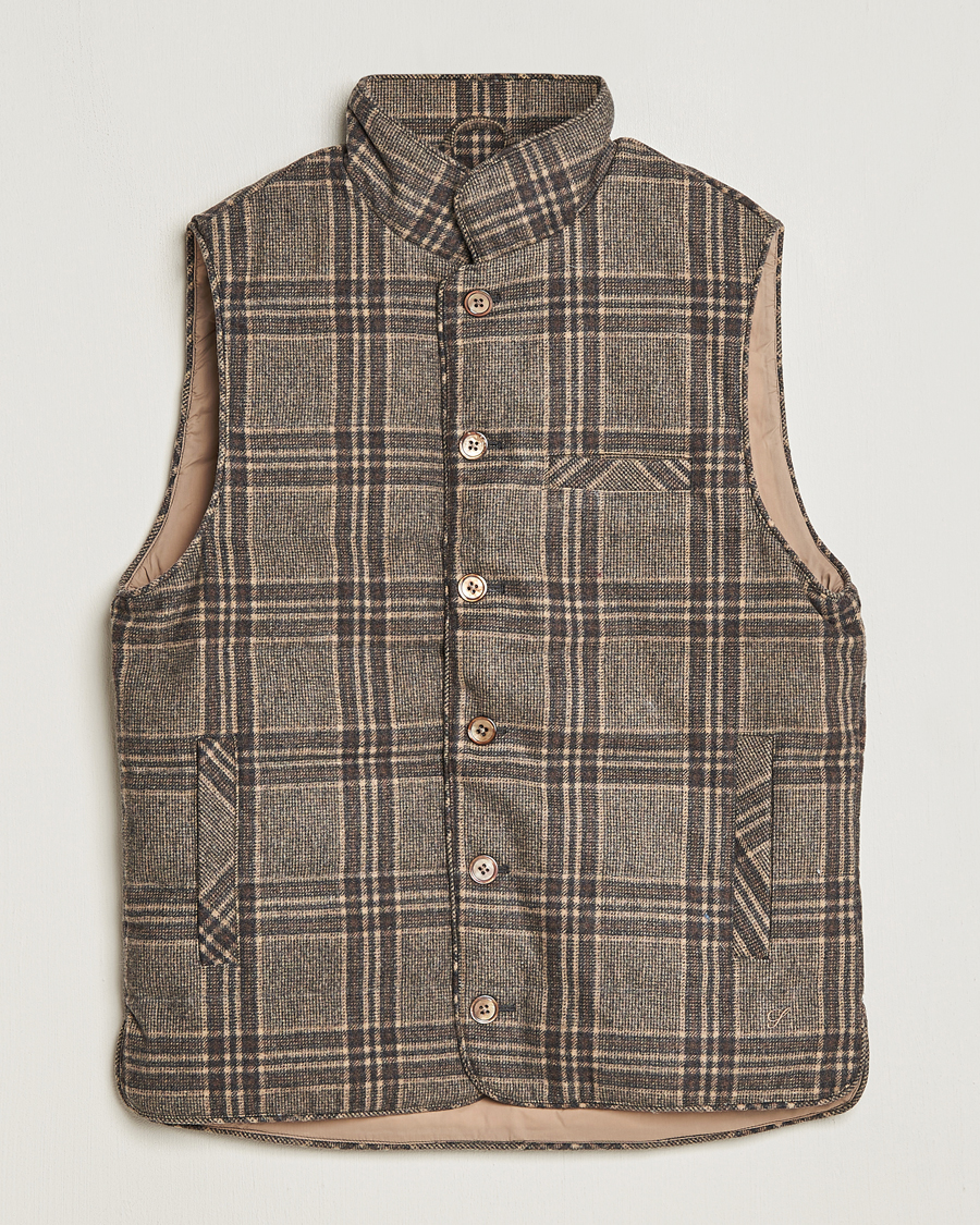 Men | Coats & Jackets | Stenströms | Checked Wool Flannel Vest Brown
