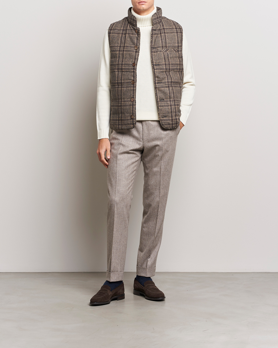 Men | Coats & Jackets | Stenströms | Checked Wool Flannel Vest Brown