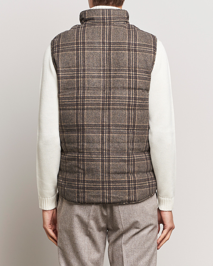 Men | Coats & Jackets | Stenströms | Checked Wool Flannel Vest Brown