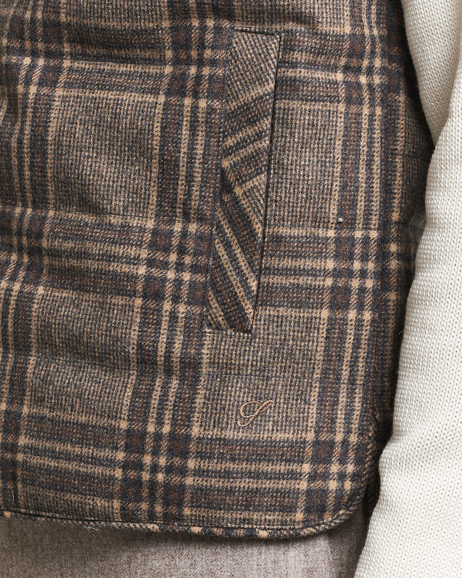 Men | Coats & Jackets | Stenströms | Checked Wool Flannel Vest Brown