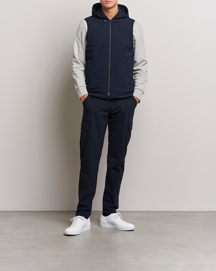 Men | Coats & Jackets | Stenströms | Active Jersey Leisure Hood Vest Navy
