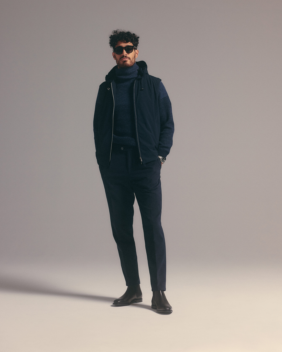 Men | Coats & Jackets | Stenströms | Active Jersey Leisure Hood Vest Navy