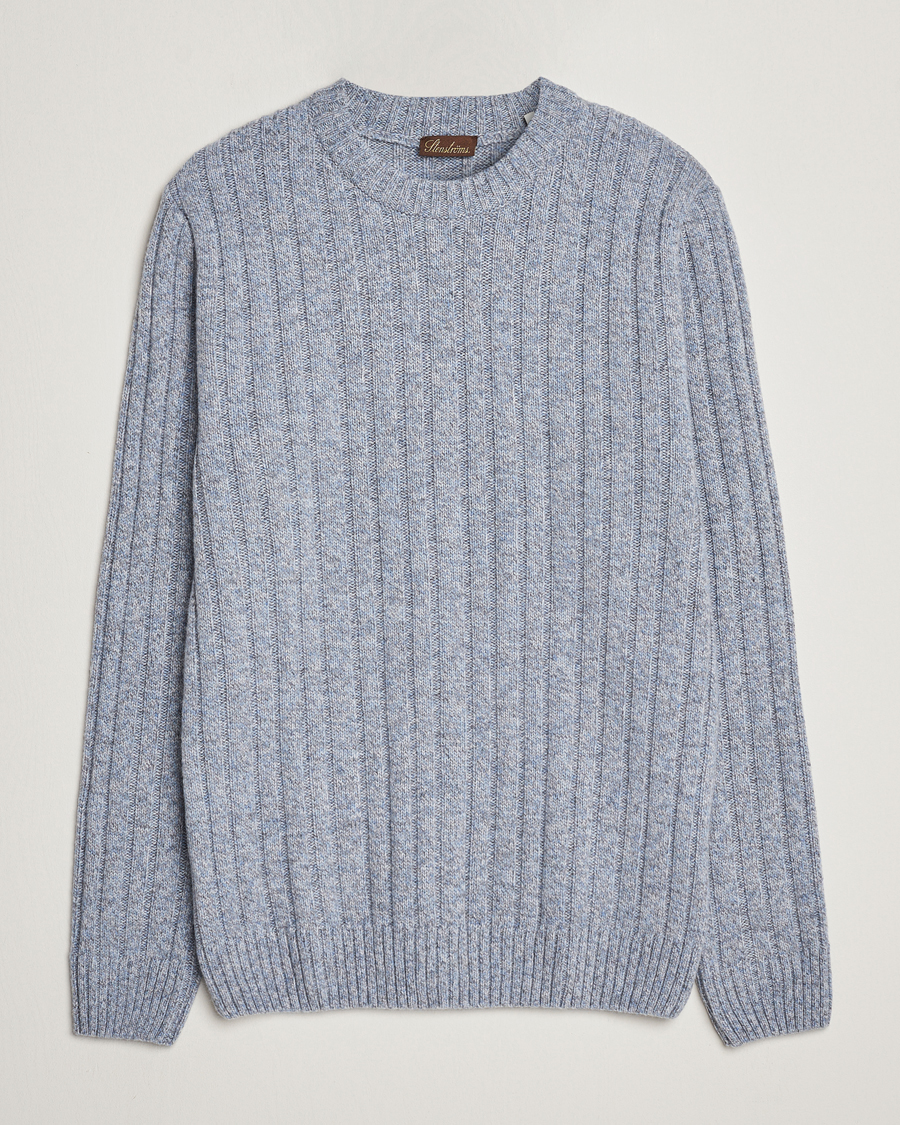 Men | Sweaters & Knitwear | Stenströms | Super Geelong Merino Crewneck Blue/Grey