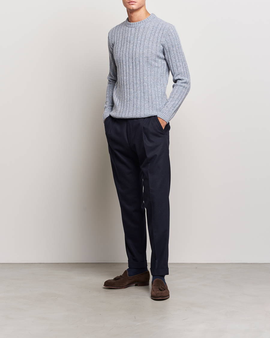 Men | Sweaters & Knitwear | Stenströms | Super Geelong Merino Crewneck Blue/Grey