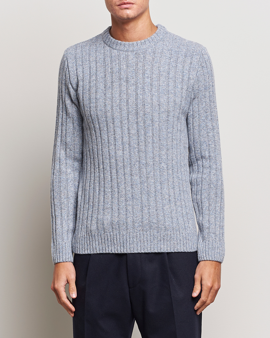 Men | Sweaters & Knitwear | Stenströms | Super Geelong Merino Crewneck Blue/Grey