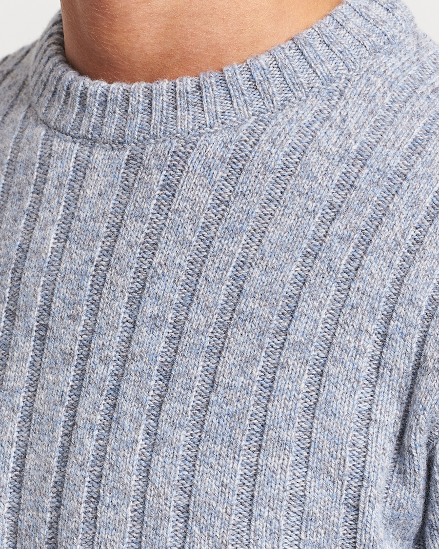 Men | Sweaters & Knitwear | Stenströms | Super Geelong Merino Crewneck Blue/Grey