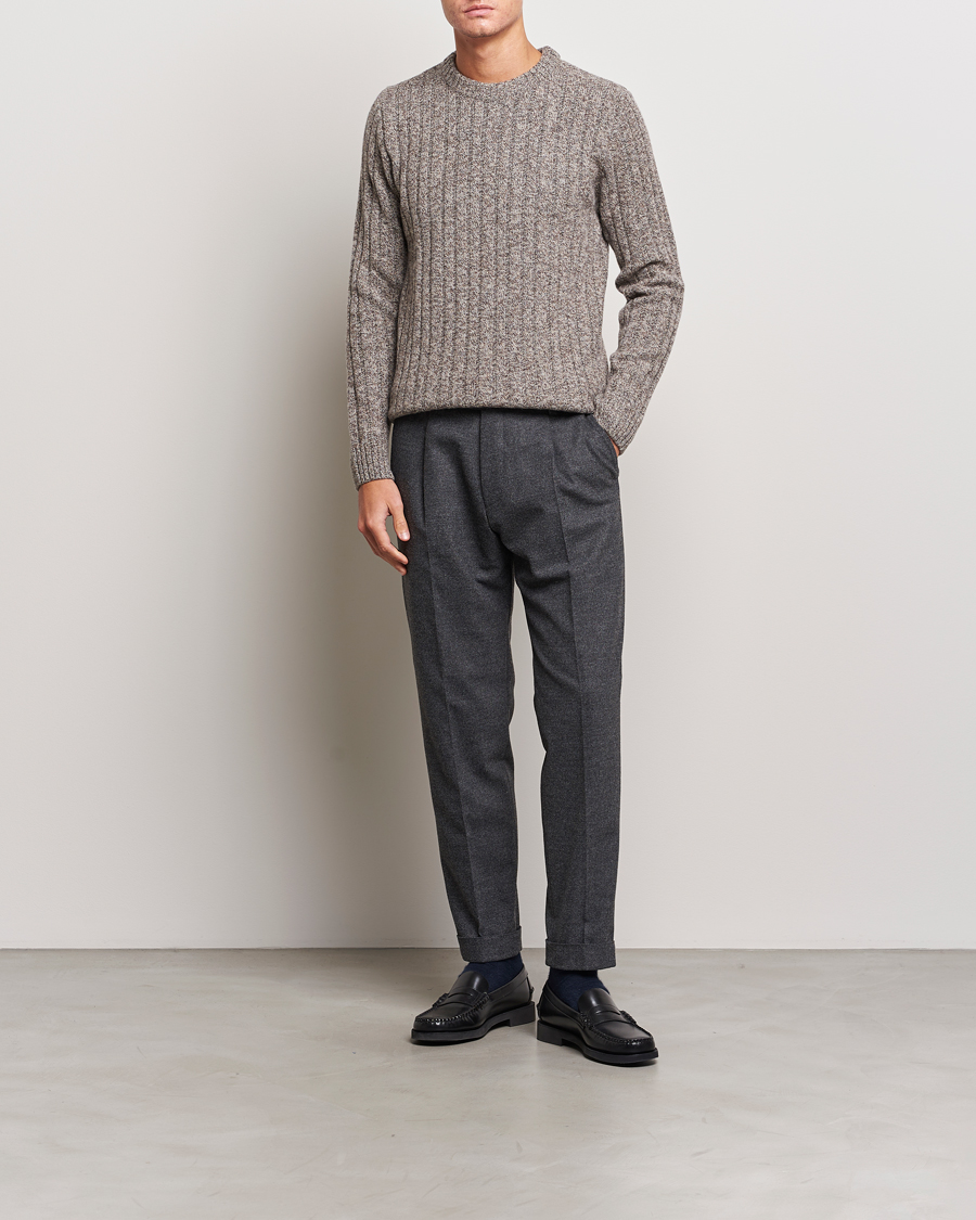 Men | Sweaters & Knitwear | Stenströms | Super Geelong Merino Crewneck Brown