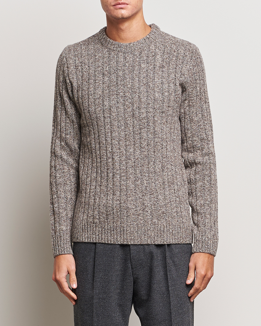 Men | Sweaters & Knitwear | Stenströms | Super Geelong Merino Crewneck Brown