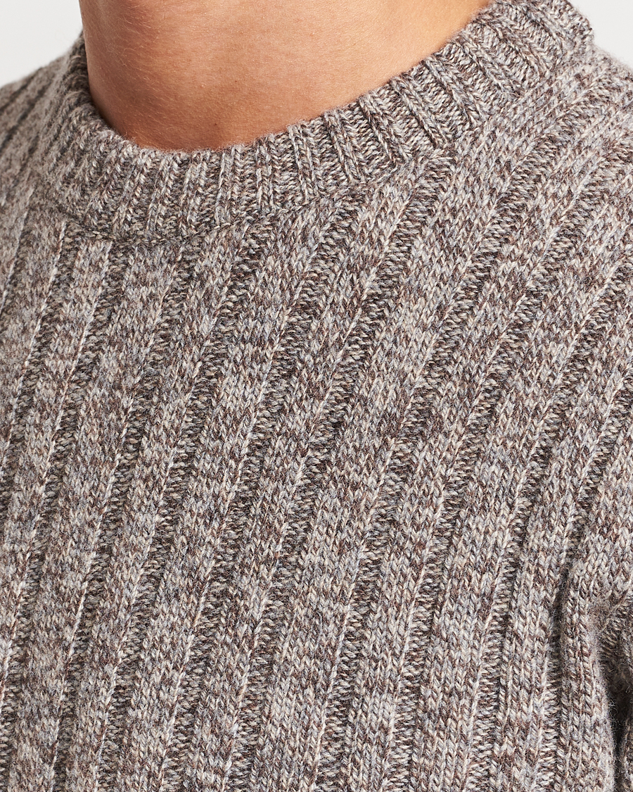 Men | Sweaters & Knitwear | Stenströms | Super Geelong Merino Crewneck Brown