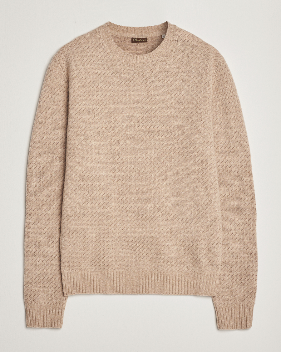 Men | Sweaters & Knitwear | Stenströms | Patterned Yak Merino Crewneck Beige