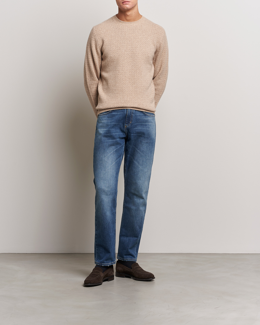 Men | Sweaters & Knitwear | Stenströms | Patterned Yak Merino Crewneck Beige