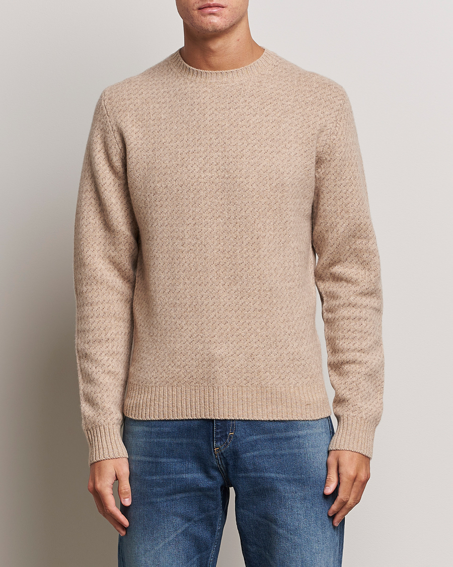 Men | Sweaters & Knitwear | Stenströms | Patterned Yak Merino Crewneck Beige