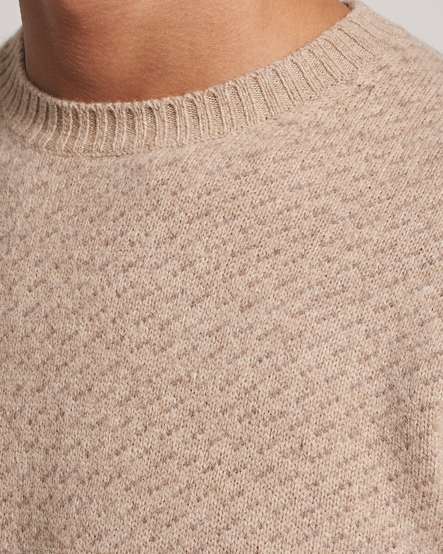 Men | Sweaters & Knitwear | Stenströms | Patterned Yak Merino Crewneck Beige