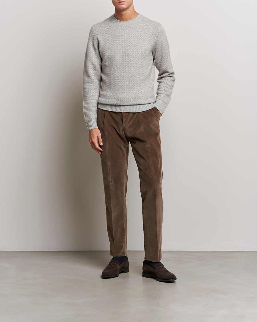 Men | Sweaters & Knitwear | Stenströms | Patterned Yak Merino Crewneck Grey