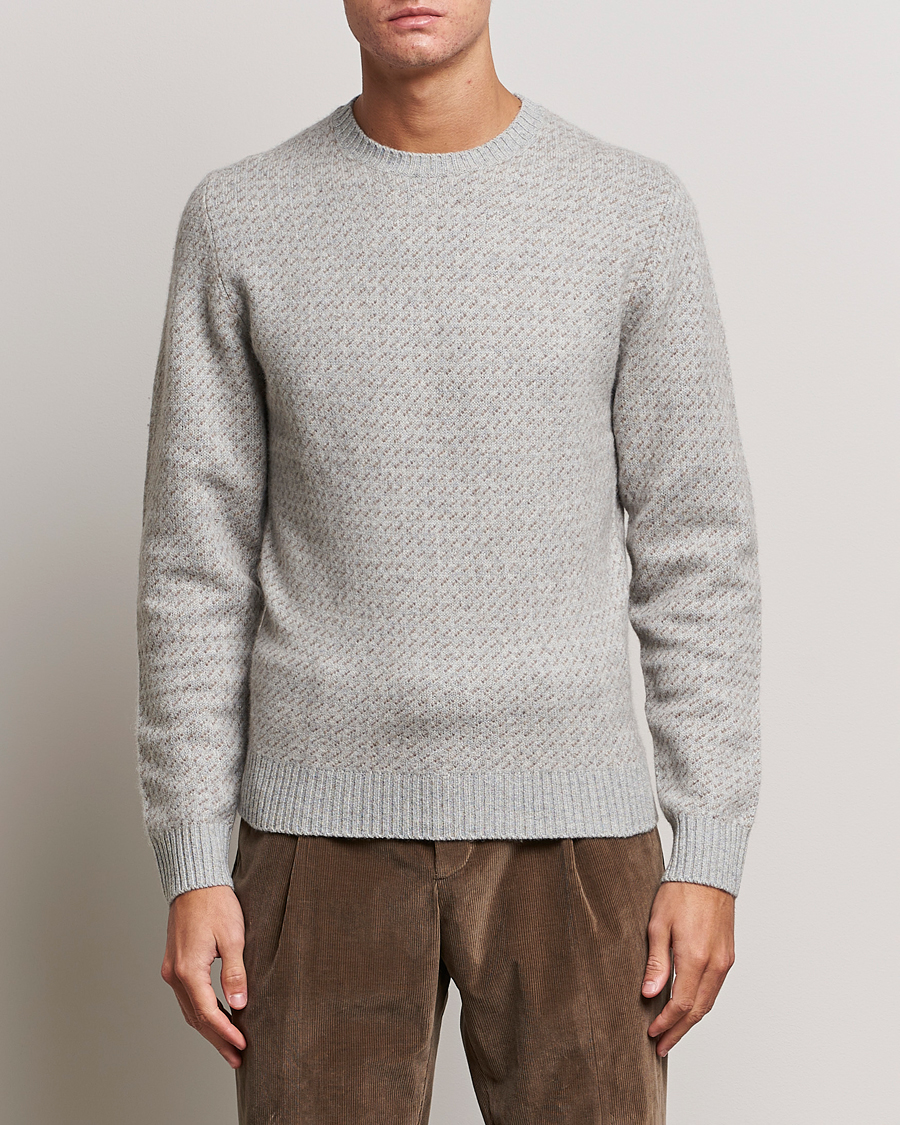 Men | Sweaters & Knitwear | Stenströms | Patterned Yak Merino Crewneck Grey