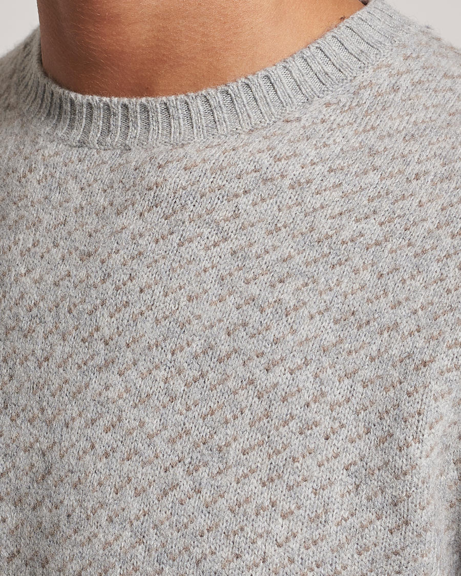 Men | Sweaters & Knitwear | Stenströms | Patterned Yak Merino Crewneck Grey