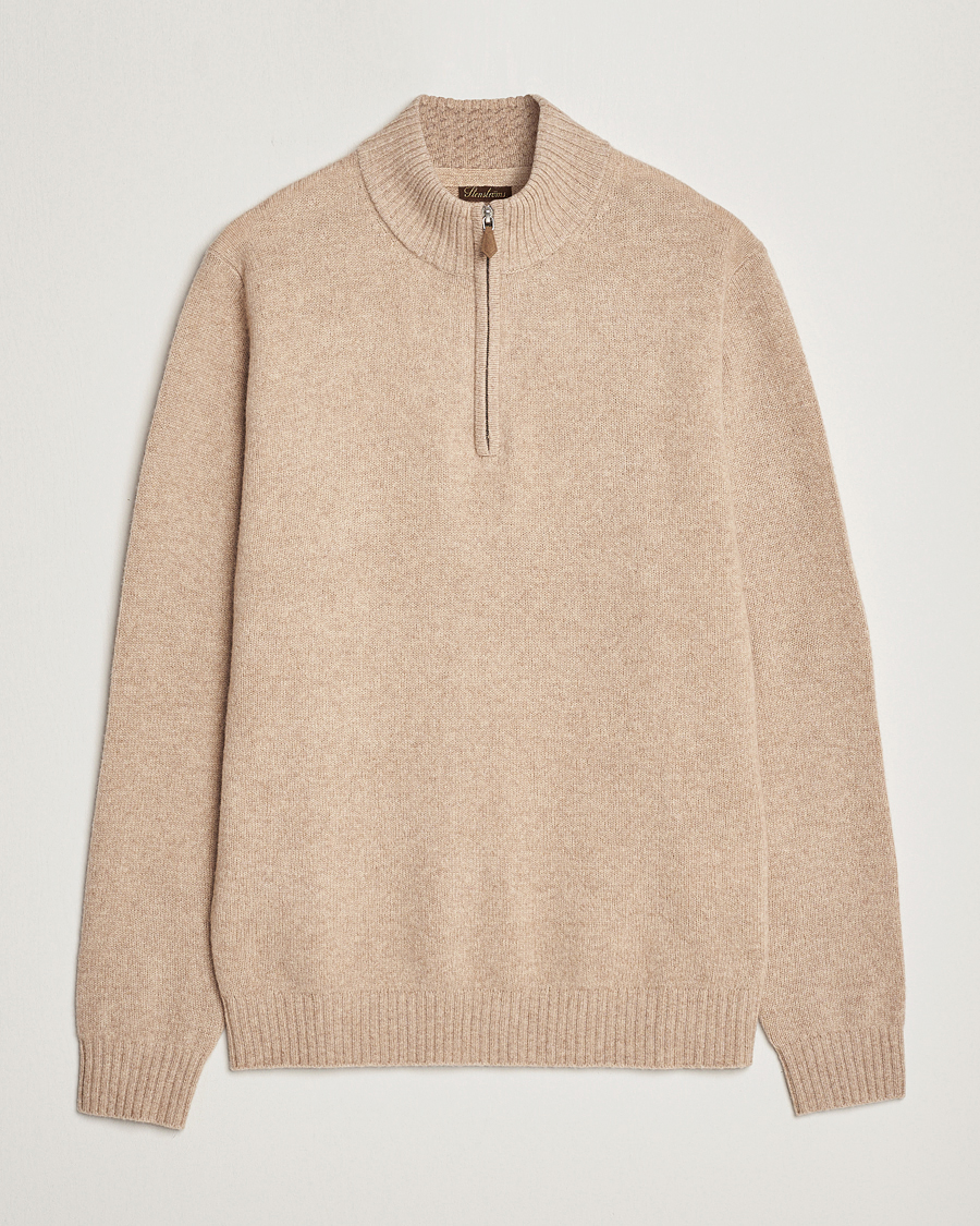Men | Sweaters & Knitwear | Stenströms | Patterned Yak Merino Half-Zip Beige