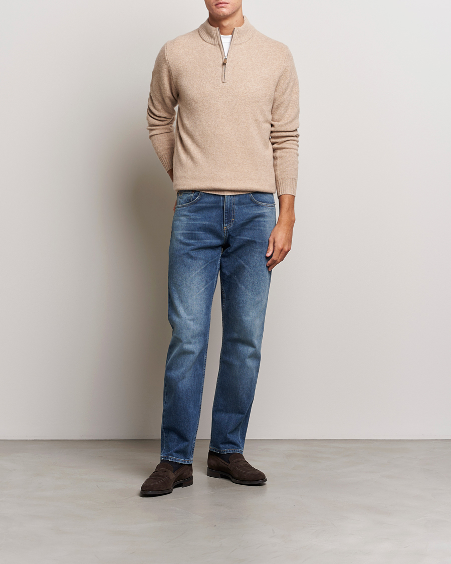 Men | Sweaters & Knitwear | Stenströms | Patterned Yak Merino Half-Zip Beige