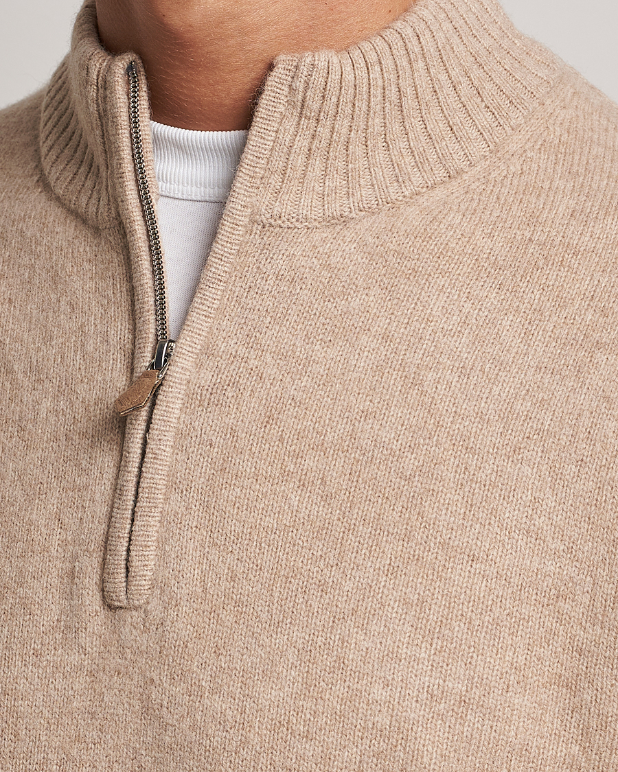 Men | Sweaters & Knitwear | Stenströms | Patterned Yak Merino Half-Zip Beige