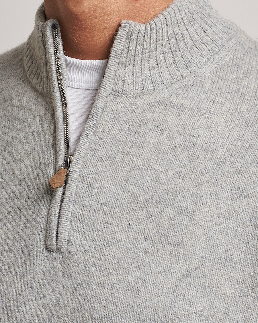 Men | Sweaters & Knitwear | Stenströms | Patterned Yak Merino Half-Zip Grey