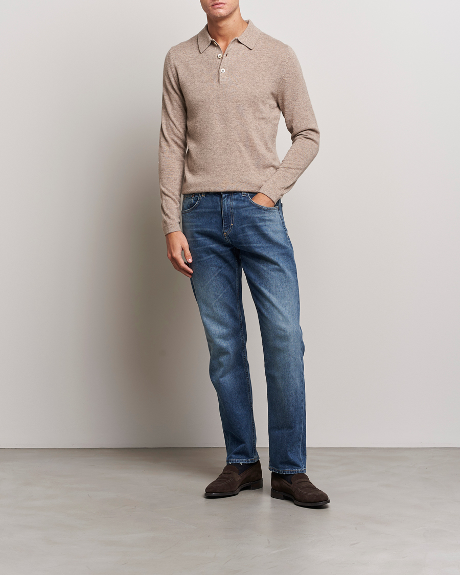 Men | Sweaters & Knitwear | Stenströms | Cashmere Poloshirt Beige