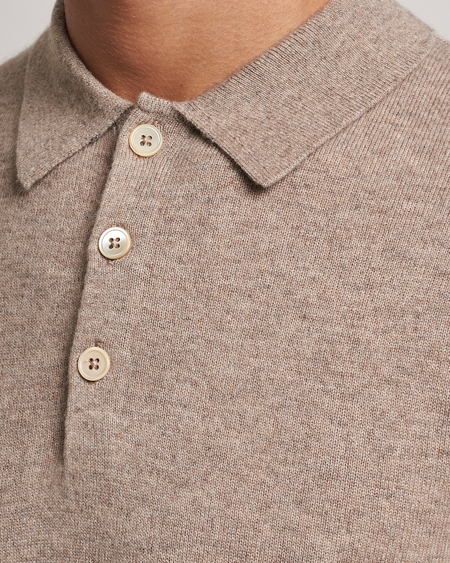 Men | Sweaters & Knitwear | Stenströms | Cashmere Poloshirt Beige