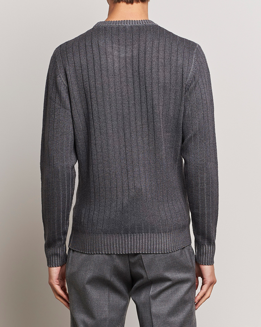 Men | Sweaters & Knitwear | Stenströms | Garment Dyed Ribbed Merino Wool Crewneck Grey