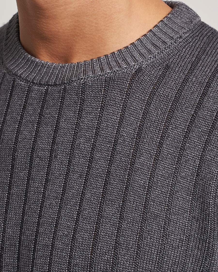 Men | Sweaters & Knitwear | Stenströms | Garment Dyed Ribbed Merino Wool Crewneck Grey