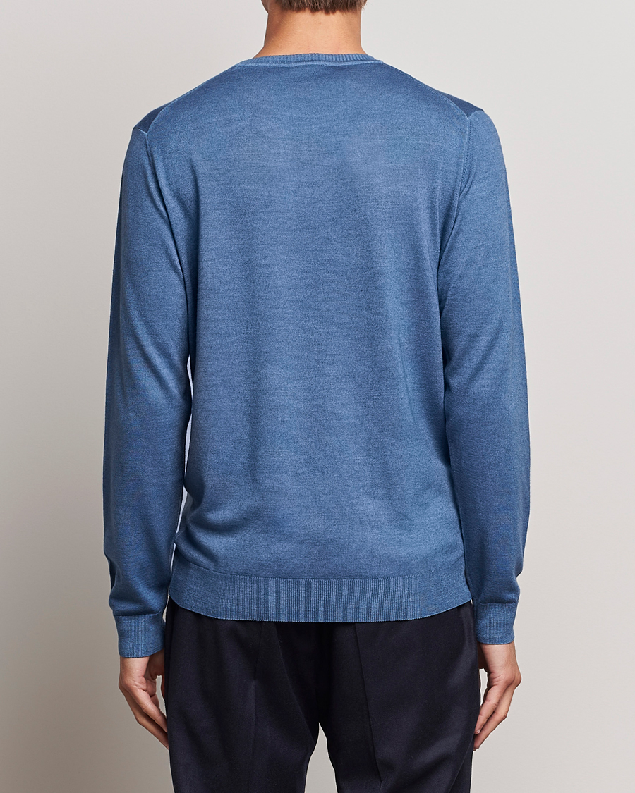 Men | Sweaters & Knitwear | Stenströms | Garment Dyed Merino Wool Crewneck Blue