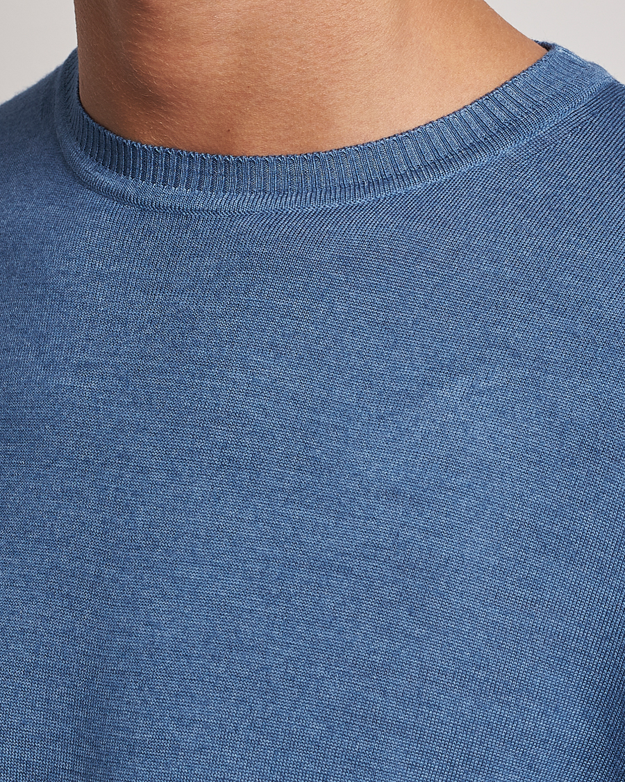 Men | Sweaters & Knitwear | Stenströms | Garment Dyed Merino Wool Crewneck Blue