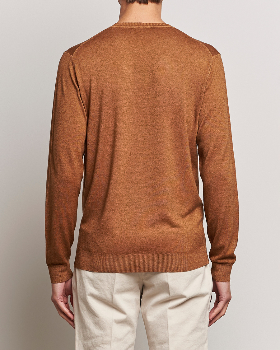 Men | Sweaters & Knitwear | Stenströms | Garment Dyed Merino Wool Crewneck Rust