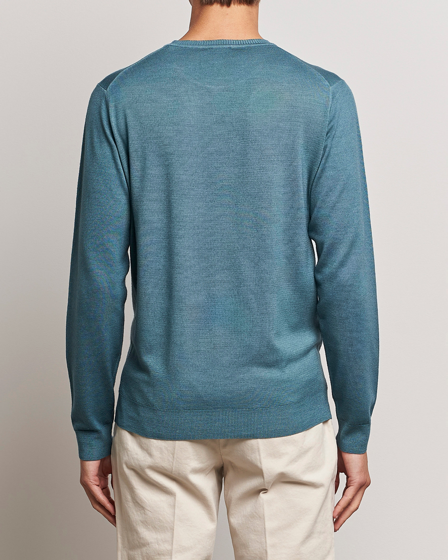 Men | Sweaters & Knitwear | Stenströms | Garment Dyed Merino Wool Crewneck Petrol
