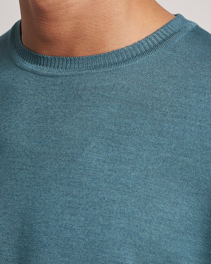 Men | Sweaters & Knitwear | Stenströms | Garment Dyed Merino Wool Crewneck Petrol