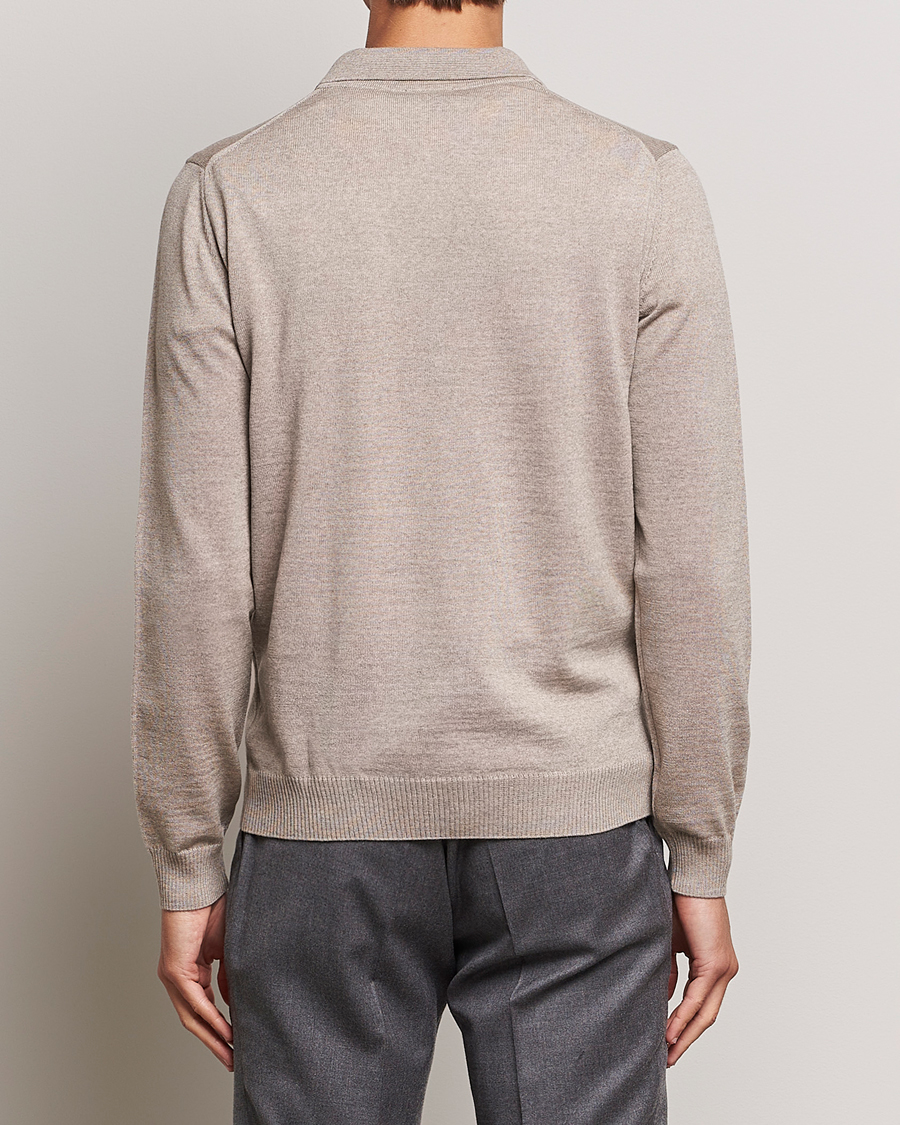 Men | Sweaters & Knitwear | Stenströms | Merino Wool Zip Polo Beige