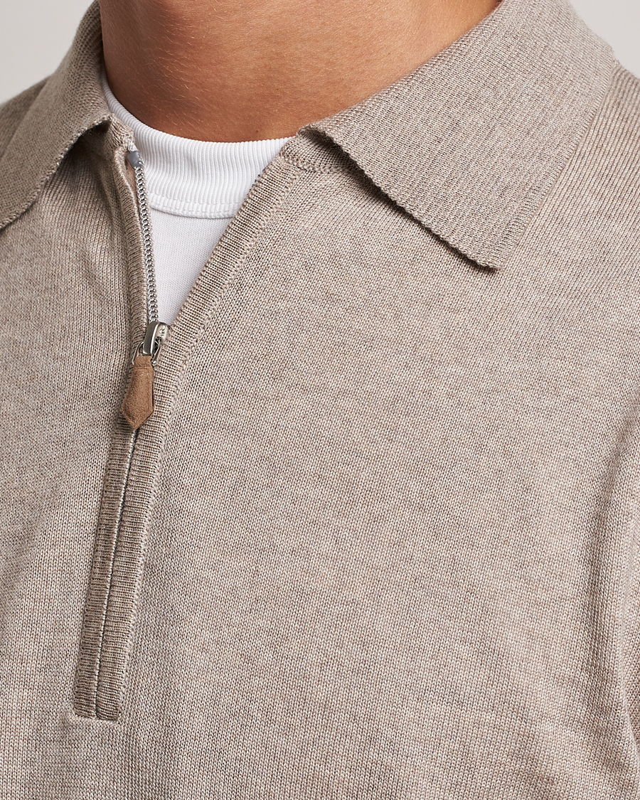 Men | Sweaters & Knitwear | Stenströms | Merino Wool Zip Polo Beige