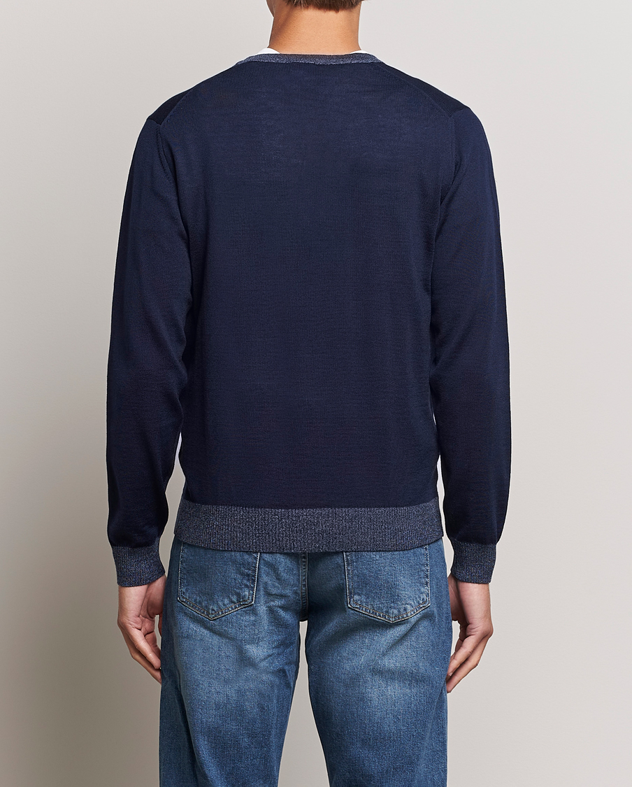 Men | Sweaters & Knitwear | Stenströms | Merino Wool Contrast Cardigan Navy