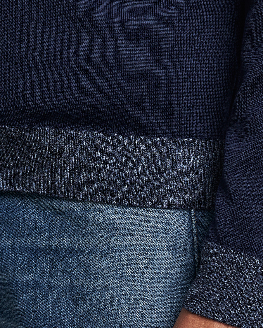 Men | Sweaters & Knitwear | Stenströms | Merino Wool Contrast Cardigan Navy