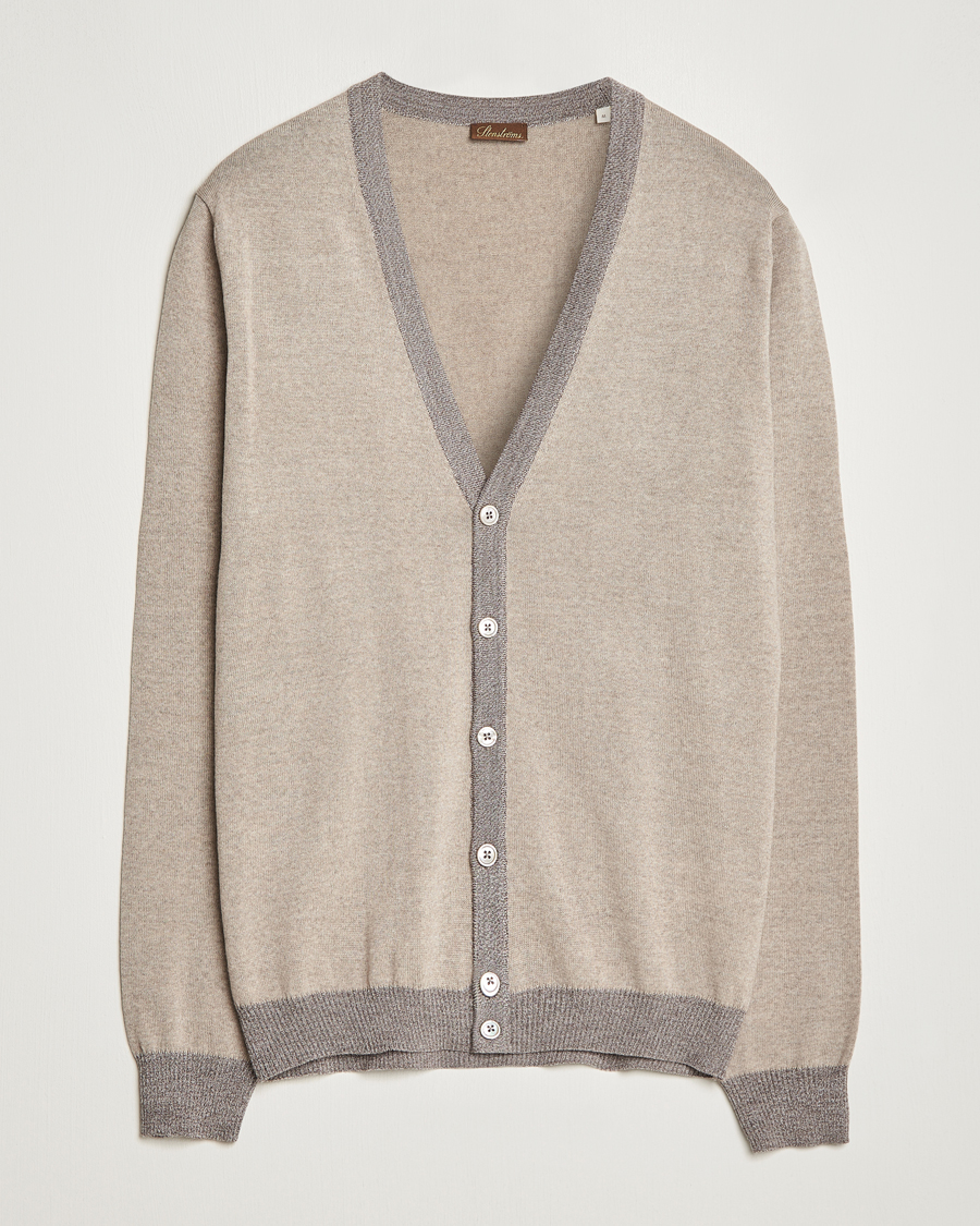 Men | Sweaters & Knitwear | Stenströms | Merino Wool Contrast Cardigan Beige