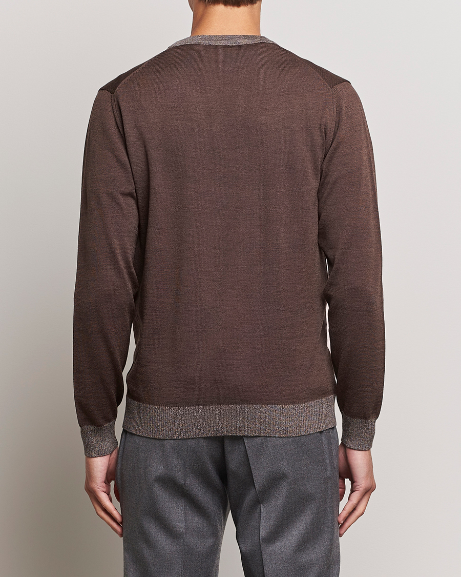 Men | Sweaters & Knitwear | Stenströms | Merino Wool Contrast Cardigan Brown